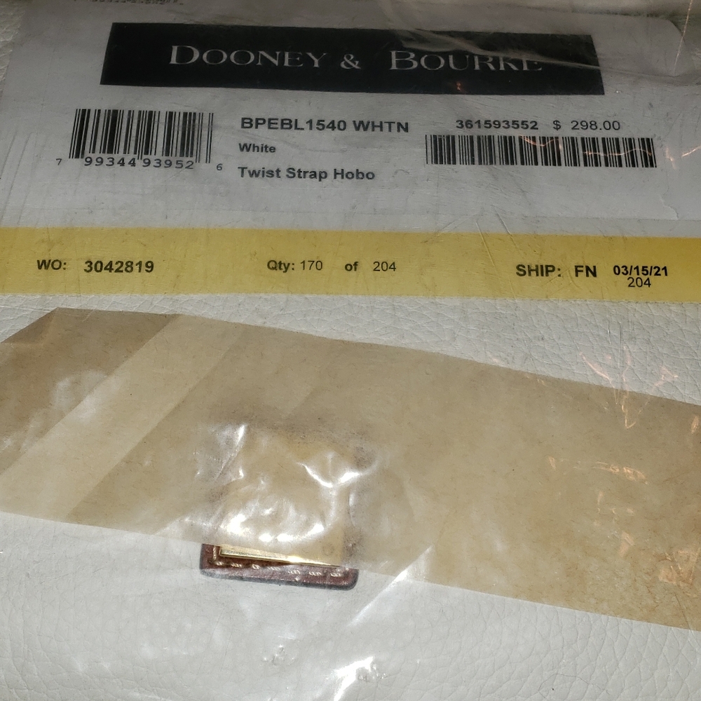 Dooney and Bourke Pebble Leather Twist Strap Hobo Bag Color White/Tan Trim NWT - Picture 10 of 13